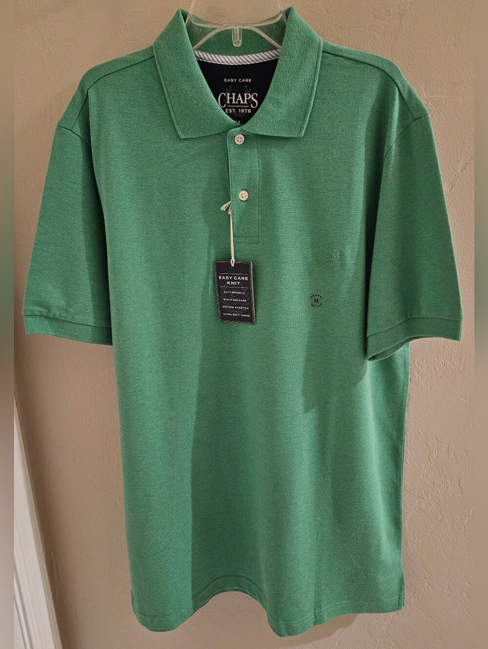Chaps Polo Shirt Short Sleeve Green Adult Cotton Blend Size Medium NWT
